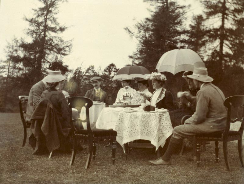 Teaparty in unidentified garden (probably Achernack,Strathdon), c. 1906.