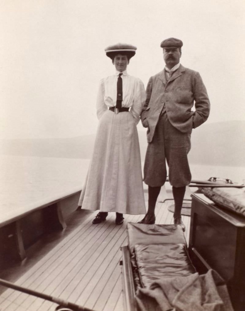 Couple onboard a ship, c.1910.