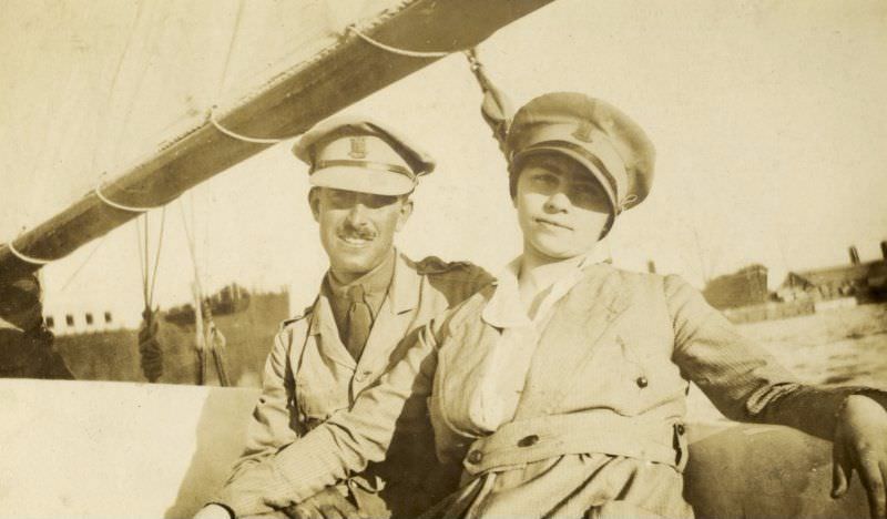 View from Alexandria, Egypt, c.1915-17. Titled: 'Higginson and Flora sur mer'.