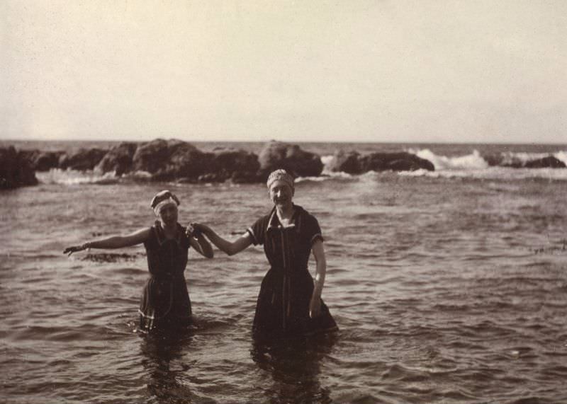 Two women swimming, c. 1902.