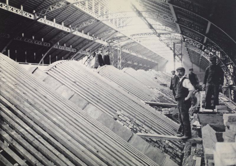 View of retort house during the construction of Granton Gasworks, 1906