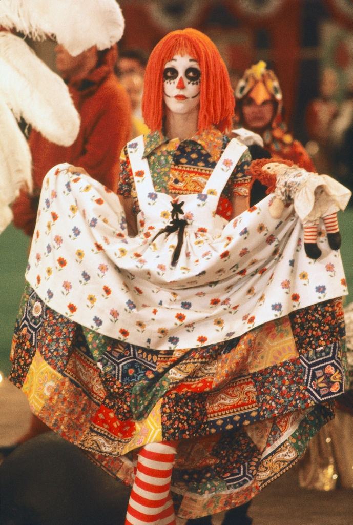 Shelley Duvall dressed as a rag doll in a scene from 'Brewster McCloud', 1969.