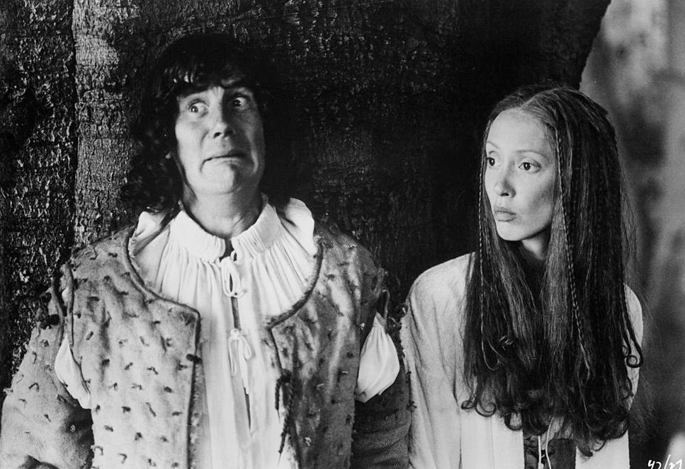 Shelley Duvall with Michael Palin in a scene from the film 'Time Bandits', 1981.