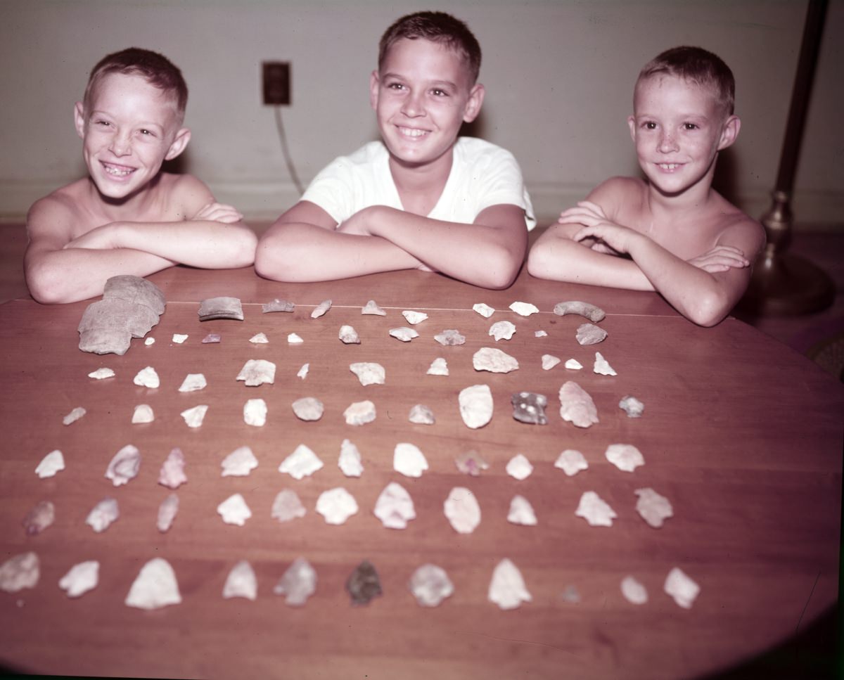 Kerce brothers with arrowheads and spear points, 1950