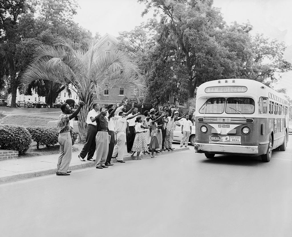 Negroes protesting segregation on the bus lines are boycotting the buses until their demands are met. Tallahassee, 1956.
