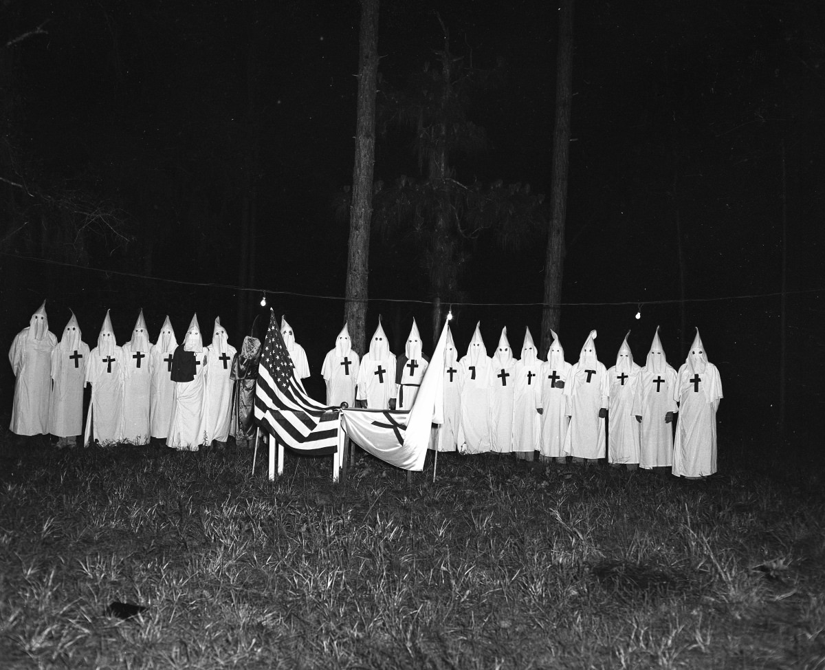 Ku Klux Klan members with flags, September 1, 1956