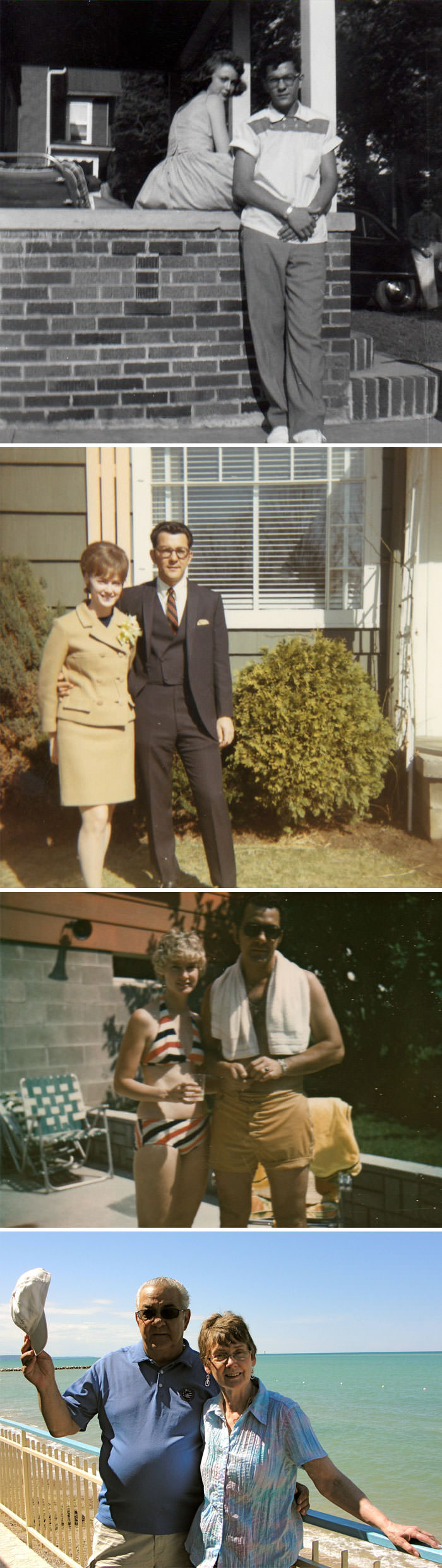 A married couple in the 50s, 60s, 70s, and today