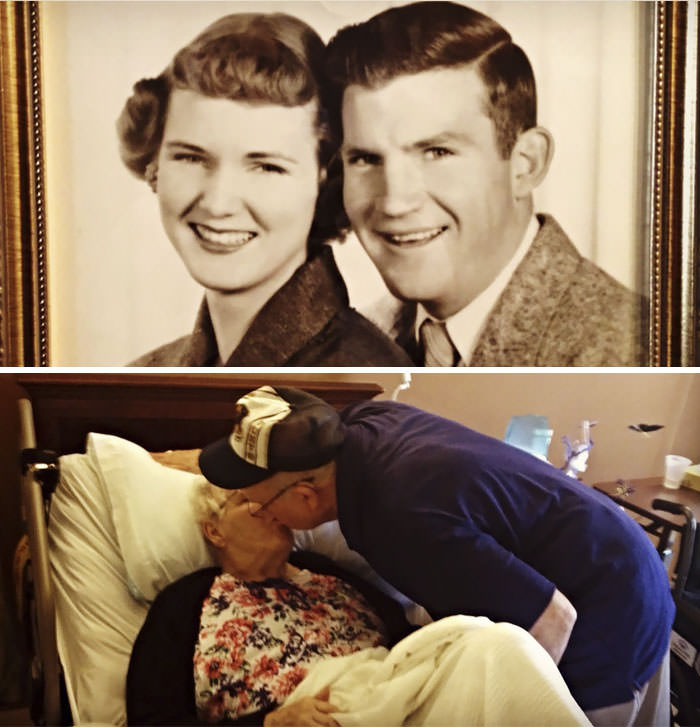 A couple in 1951 when they eloped, and today, 62 years later. Still beautifully and irrevocably in love