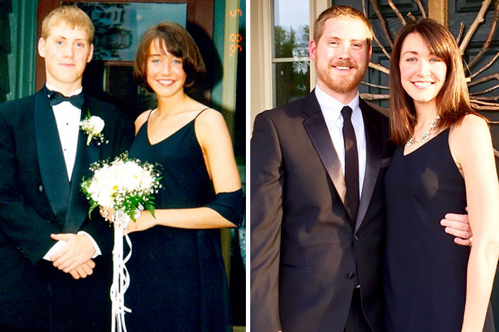 A married couple recreated the photo after 20 years, the girl was wearing the exact same dress