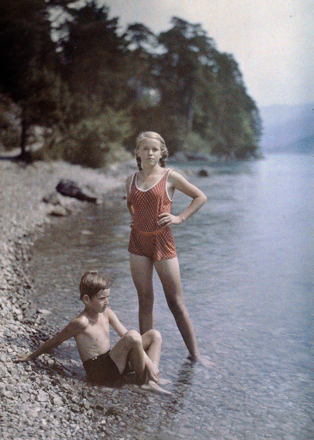 Eva and Heinz on the shore of Lake Lucerne, Switzerland.c. 1927