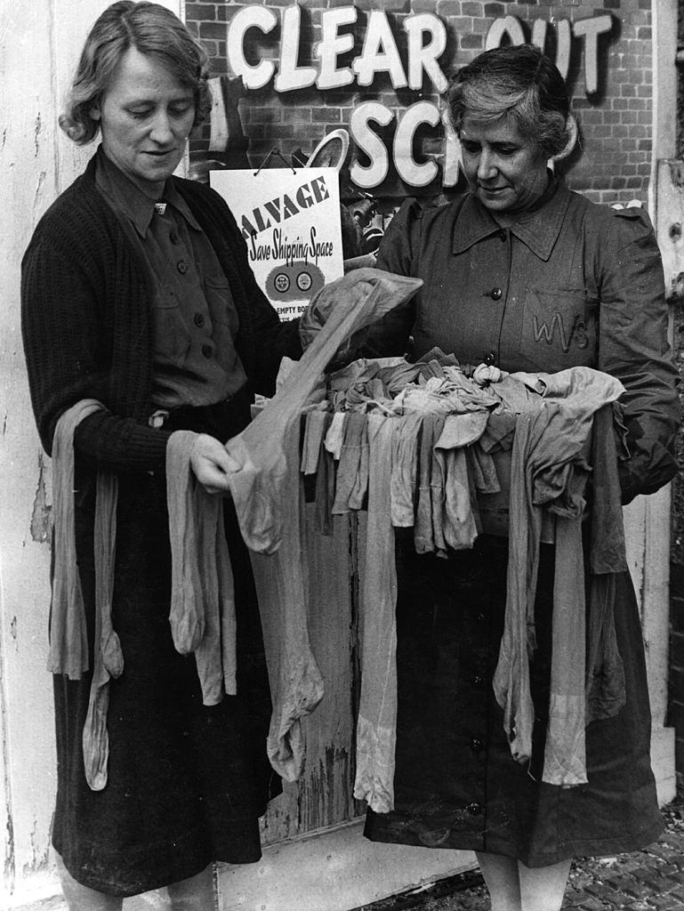 Old silk stockings collected by the WVS are used by airmen under their own socks as a additional means of keeping warm, and are also used to keep bandages clean. 25 September 1941.