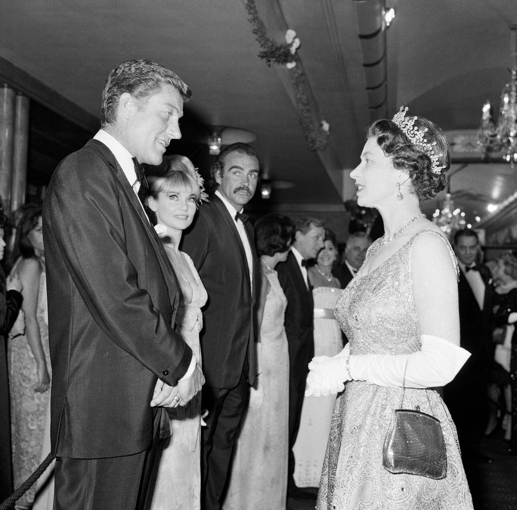 Queen Elizabeth II meets Dick Van Dyke at the premiere of 'You Only Live Twice', 12th June 1967.