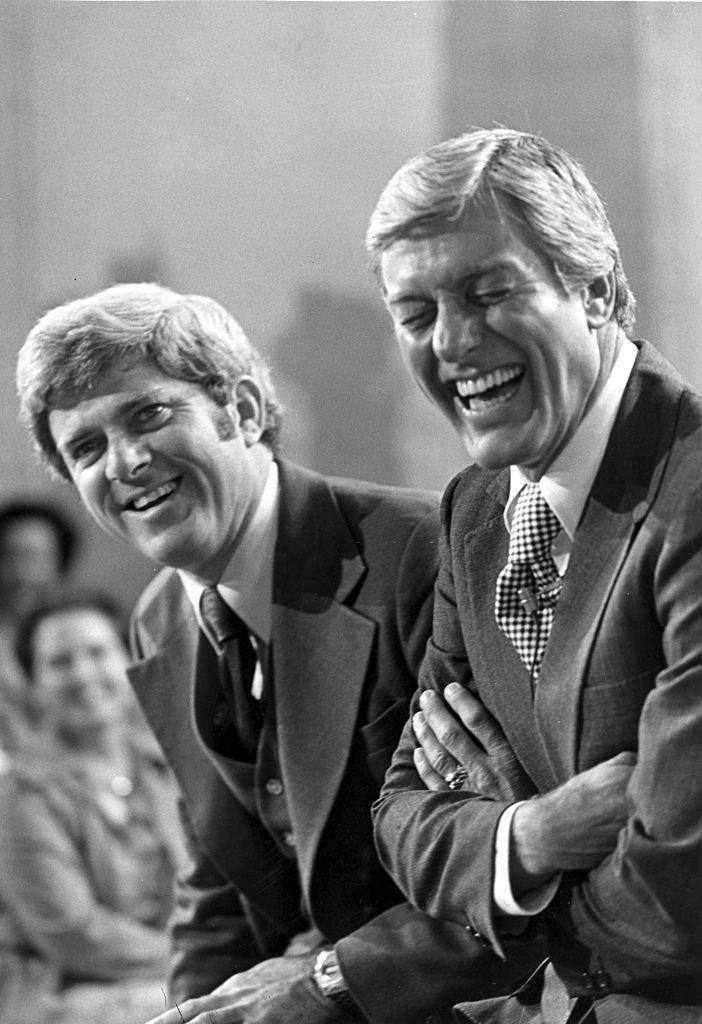 Dick Van Dyke laugh during a taping of Donahue's show, 1970.