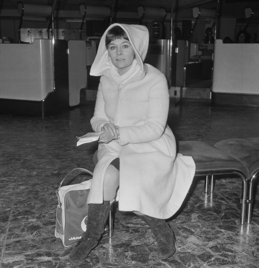 Judi Dench at Heathrow airport in London as she awaits a flight to Tokyo, Japan on 1st February 1972.
