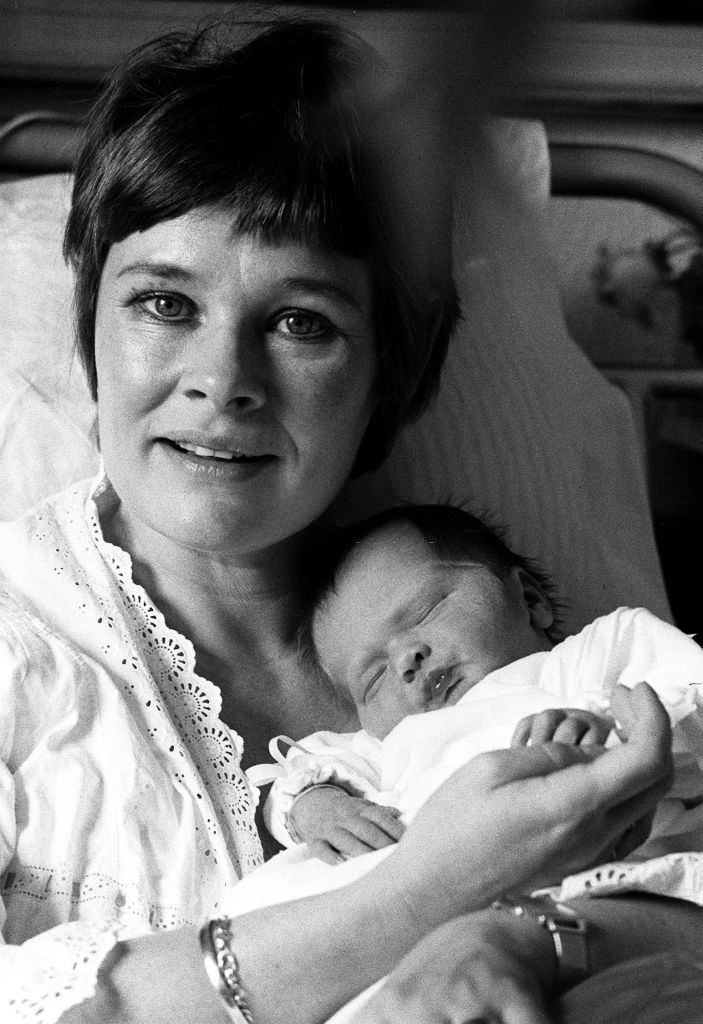 Judi Dench with her first baby, 1972.