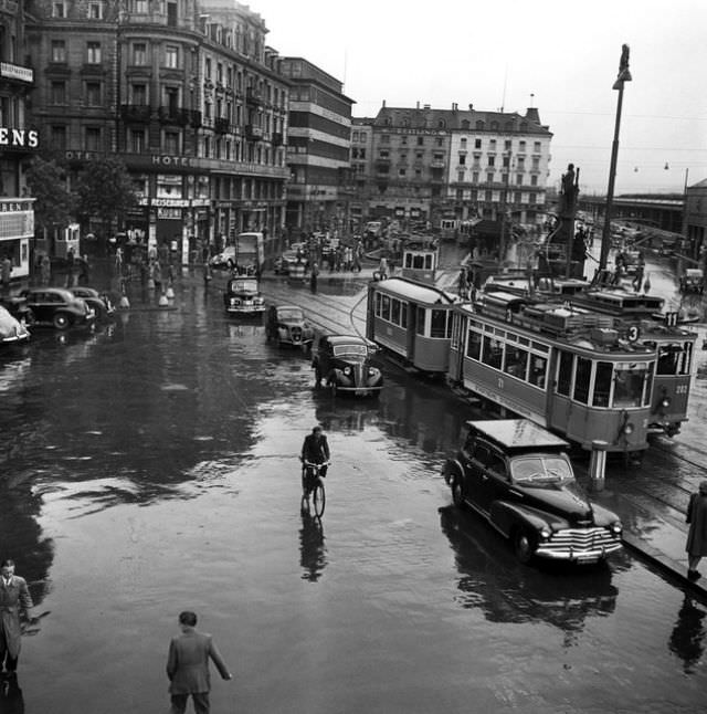 Zurich station square, circa 1950