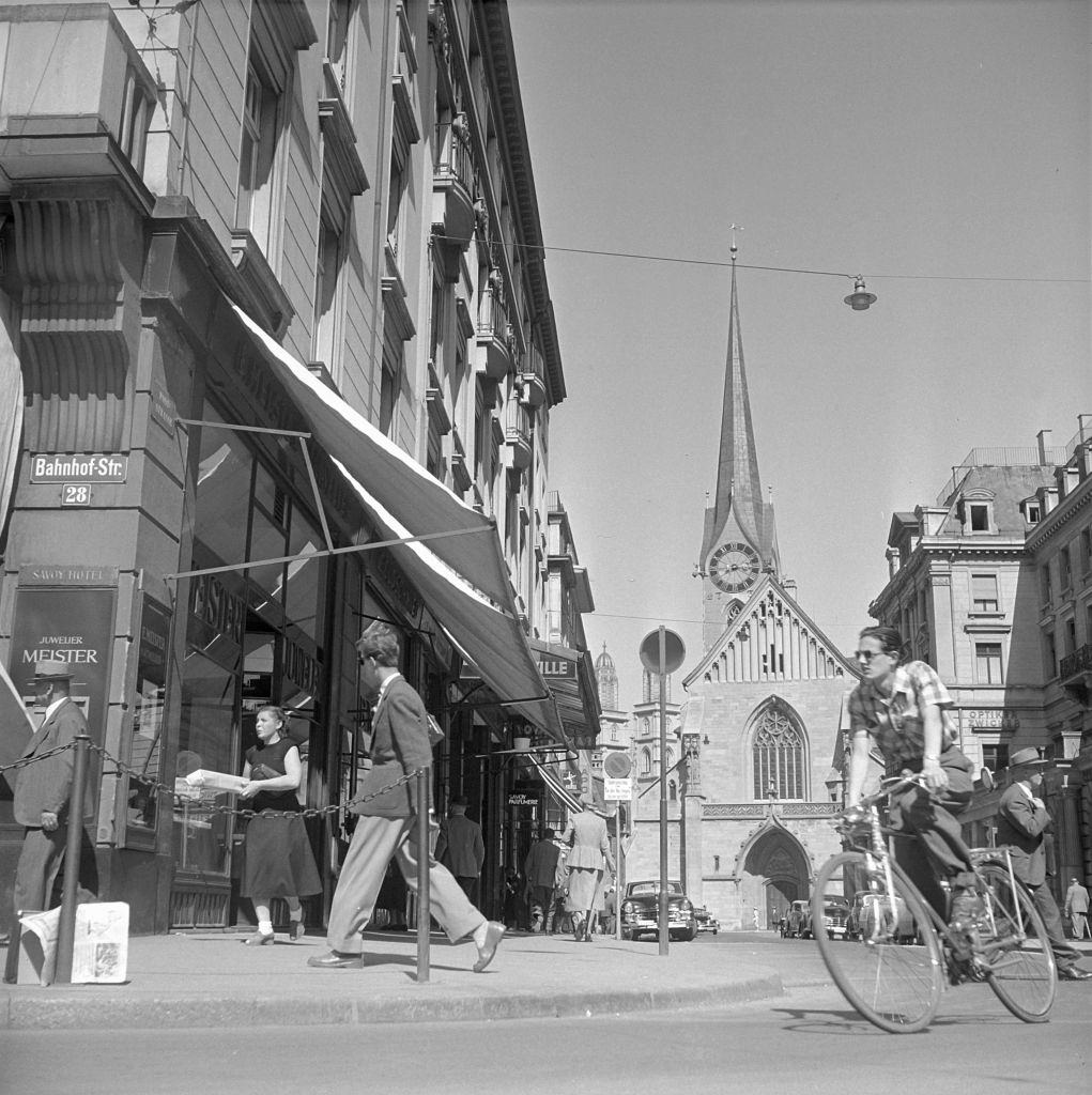 At the Bahnhofstrasse in Zürich, 1952.