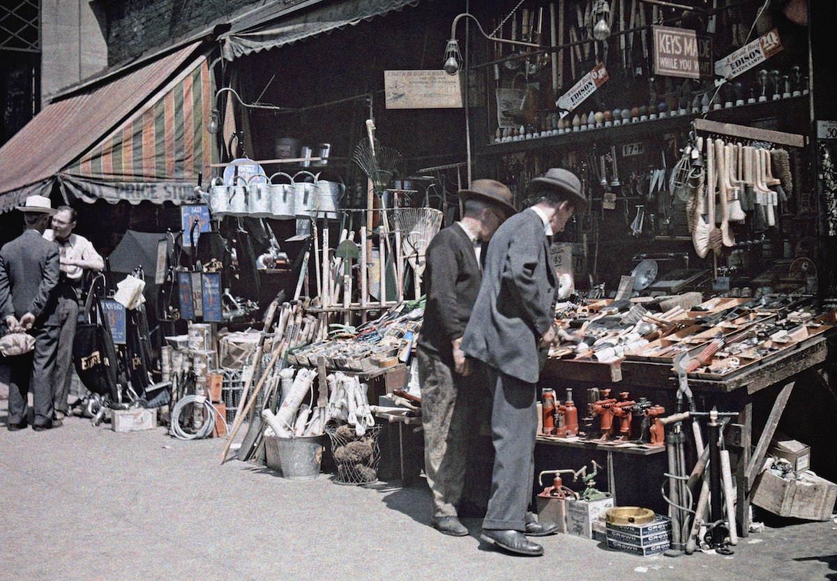 New Yorkers browse the assortment of goods sold along city streets.