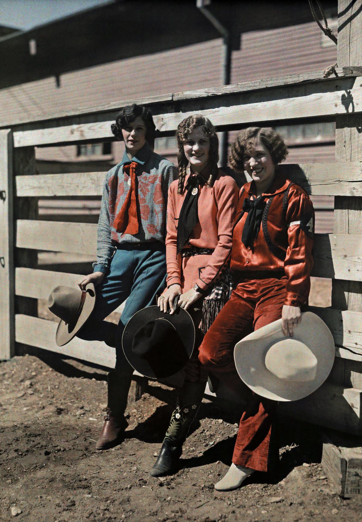 Three young women at the rodeo, Fort Worth, Texas.