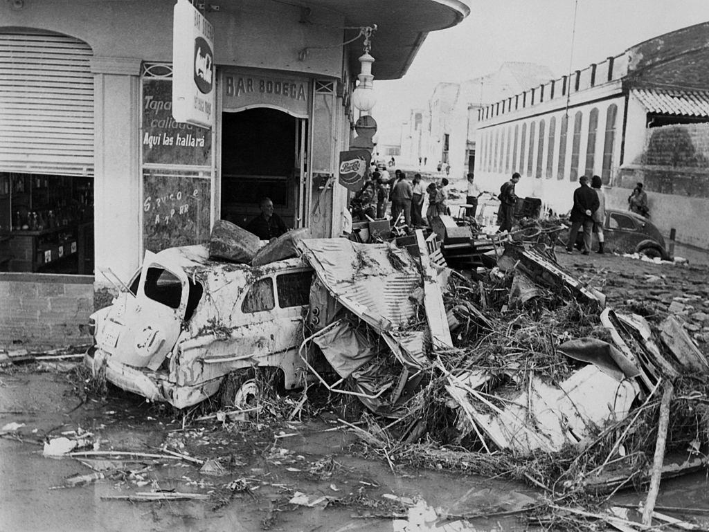 Damages after floods in the suburb of Barcelona, 1962.