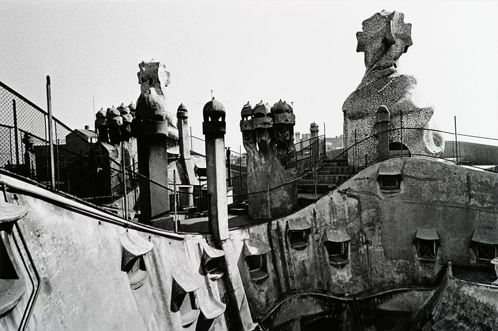 A priest on a donkey with children in Barcelona, 1969