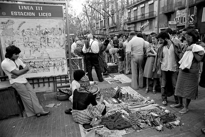 Sellers in Les Rambles. Barcelona 1977.