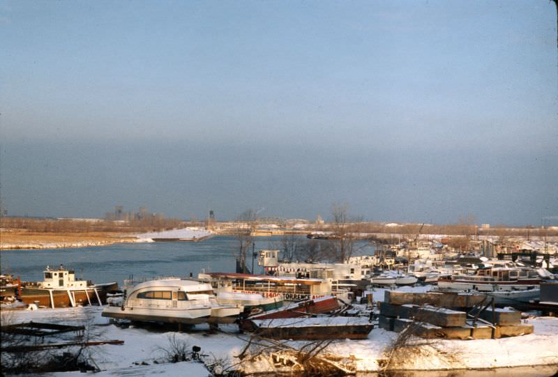 View looking northwest from Calumet Marina, 1972