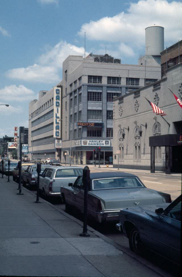 Hanley Dawson Cadillac and Lawry's restaurant, 1976