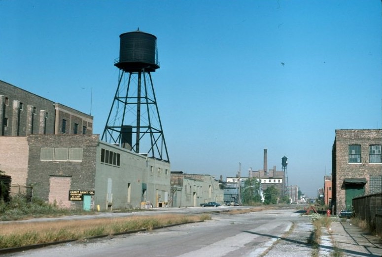 Looking northwest along North Kingsbury Street, from south of the intersection with West Eastman Street, 1976