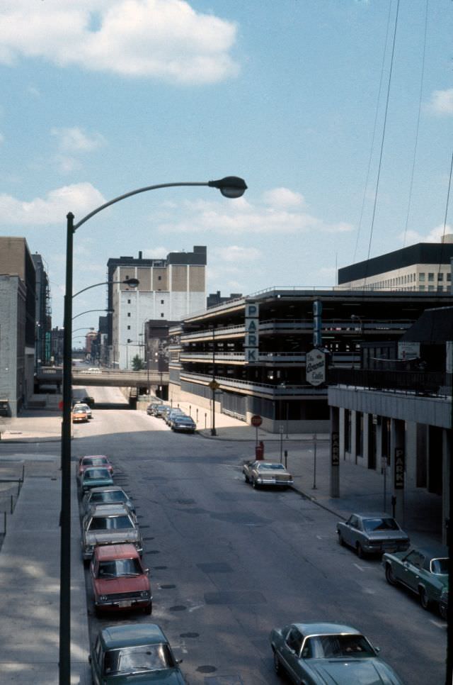 East Illinois Street, from east of the intersection with North Rush Street, 1976
