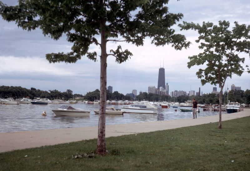 Boats in the Diversey Harbor, located within Lincoln Park, 1971