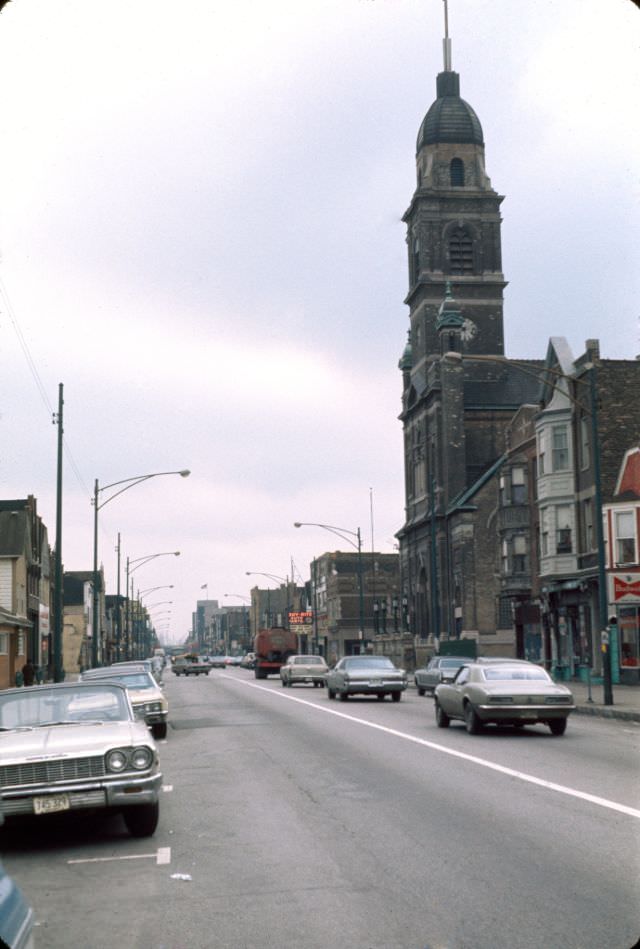 South Commercial Avenue and Immaculate Conception Church, 1972