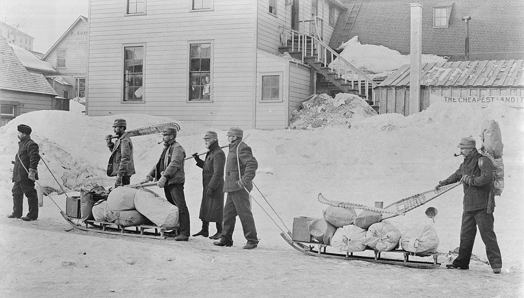 Men Heading for Yukon for Gold Rush. Alaska 1896.