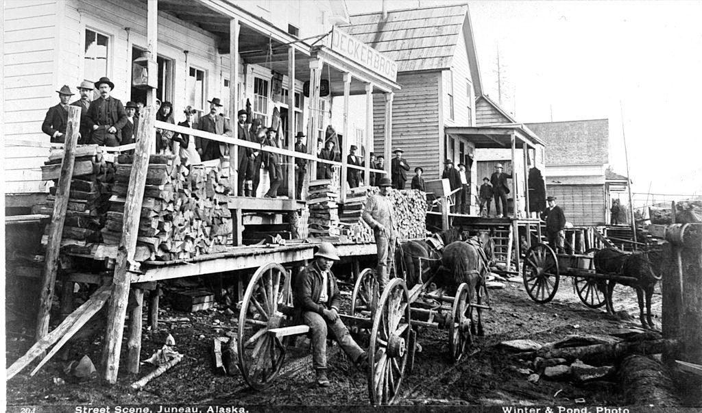 Juneau Street scene in Alaska, circa 1897.