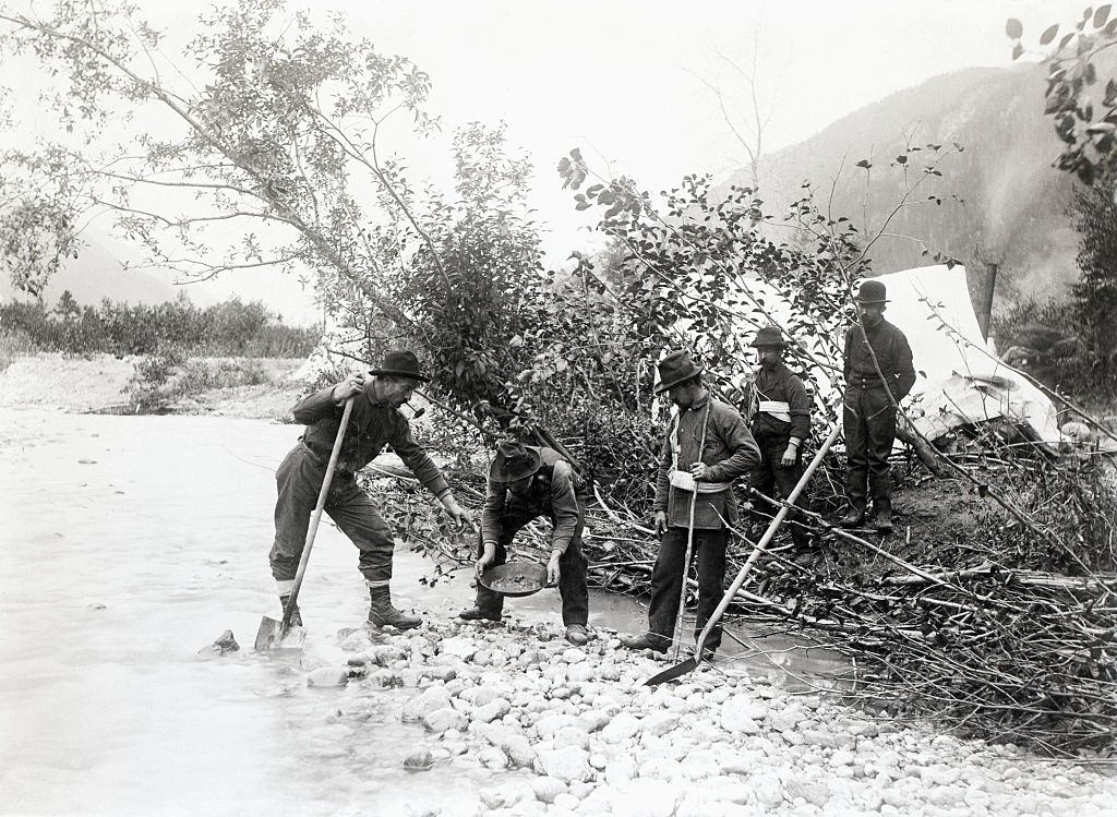 Klondike miners washing out gold, 1897.