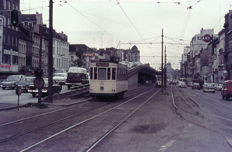 Motorcar 10356 on route L (cross out) to Meisse has just left the terminal on Place Charles Rogier, Brussels.