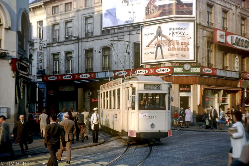 Motorcar 34 on route Nº 1 (cross out) (cross out stands for short services) coming down in the 'Rue Thier Mère Dieu', Verviers.