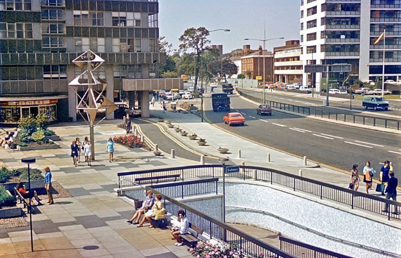 Five ways looking along the Hagley Road from the top of a bus