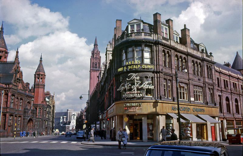 The Corporation Street looking north towards the Central Fire station (white building with clock tower), Birmingham