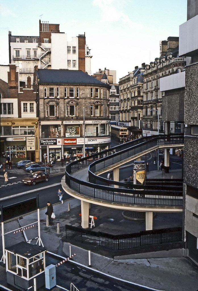 The entrance to Birmingham Shopping Centre car park in Navigation Street. Birmingham, December 1984