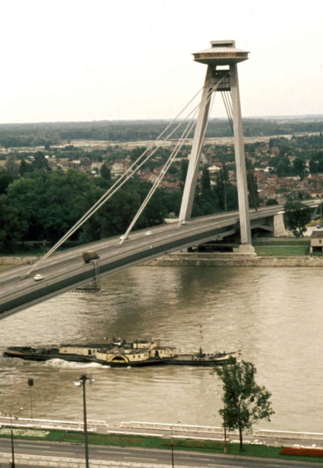 Nový Most bridge with UFO restaurant, 1975