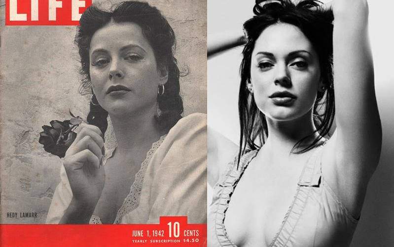 Actress Hedy Lamarr in 1942 and Rose McGowan.