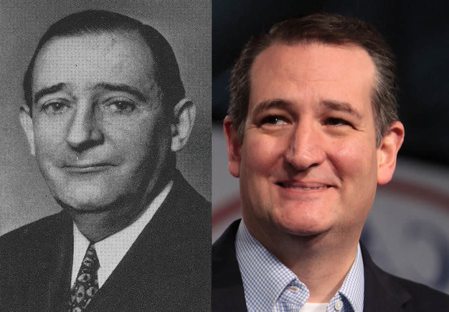 Congressman Thomas Burchill in 1943 and Senator Ted Cruz.
