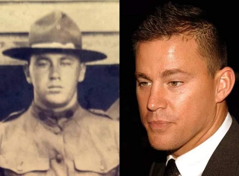 An unidentified uniformed man and Channing Tatum.