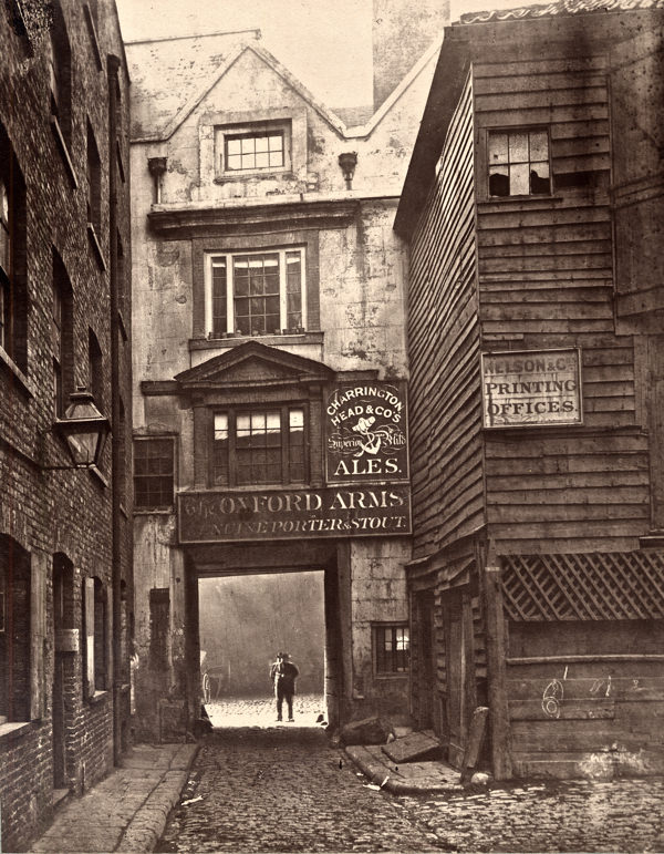 At the entrance to the Oxford Arms.