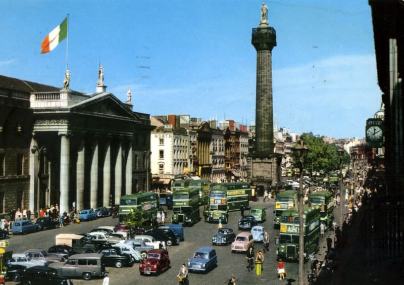 Nelson's Pillar and the General Post Office, O'Connell Street, Dublin, 1969