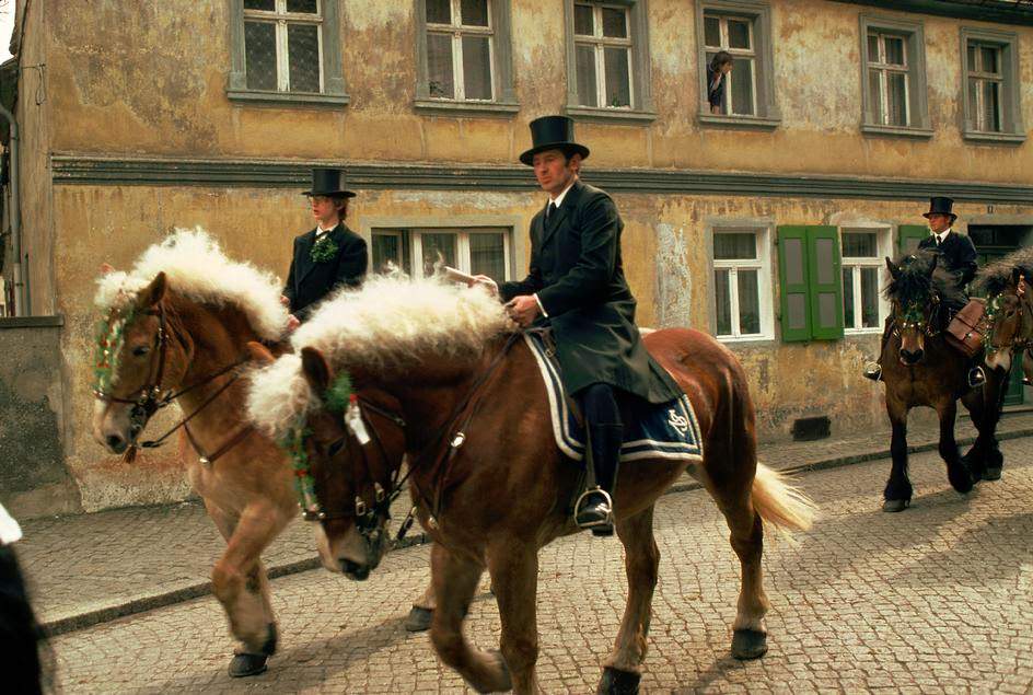 Traditional Easter Riders of the Sorbic minority. Bautzen, 1974.