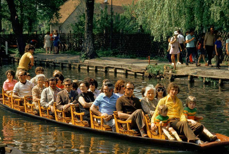 A weekend boat trip on a typical canal in the Spreewald region. LŸbbenau, 1974.