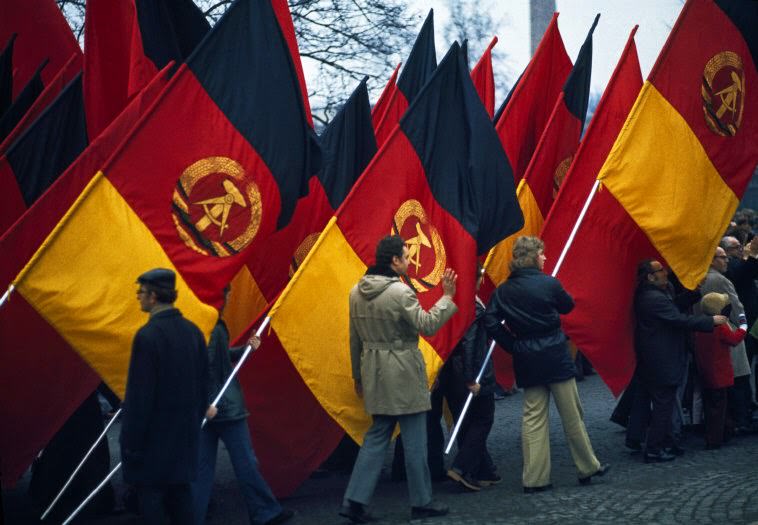 Demonstration on First of May at Soviet monument. East Berlin, 1974