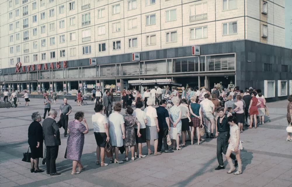 Waiting in queue for banana. Magdeburg 1971.